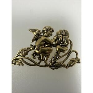 VTG Angel Cherub Painting Bergdorf Goodman Gold Tone Brooch Signed “1995 BG”